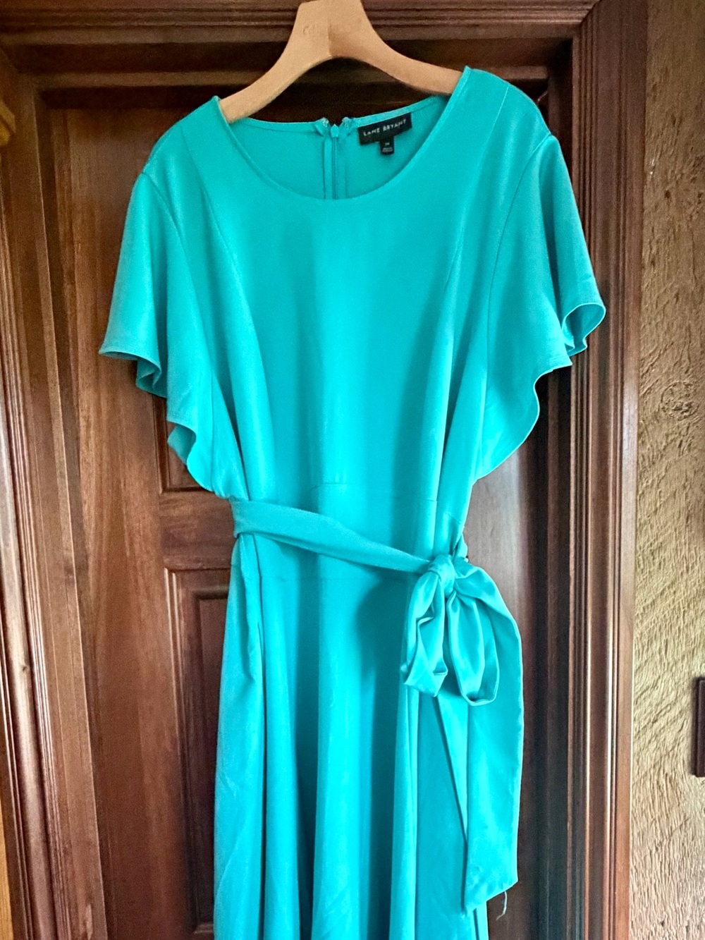 Lane Bryant Teal Tie-Waist Flutter Sleeve Midi Dress